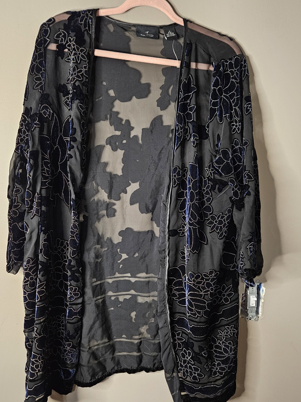 Black Sheer Floral Burnout Kimono Robe